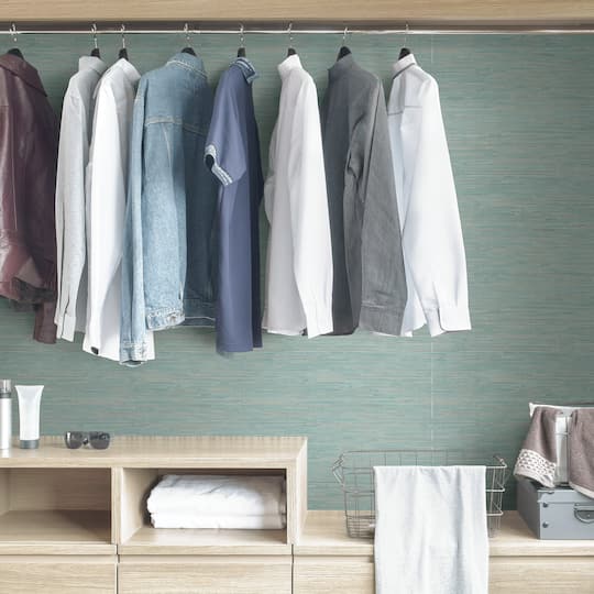 NuWallpaper Teal Tibetan Grasscloth Peel & Stick Wallpaper